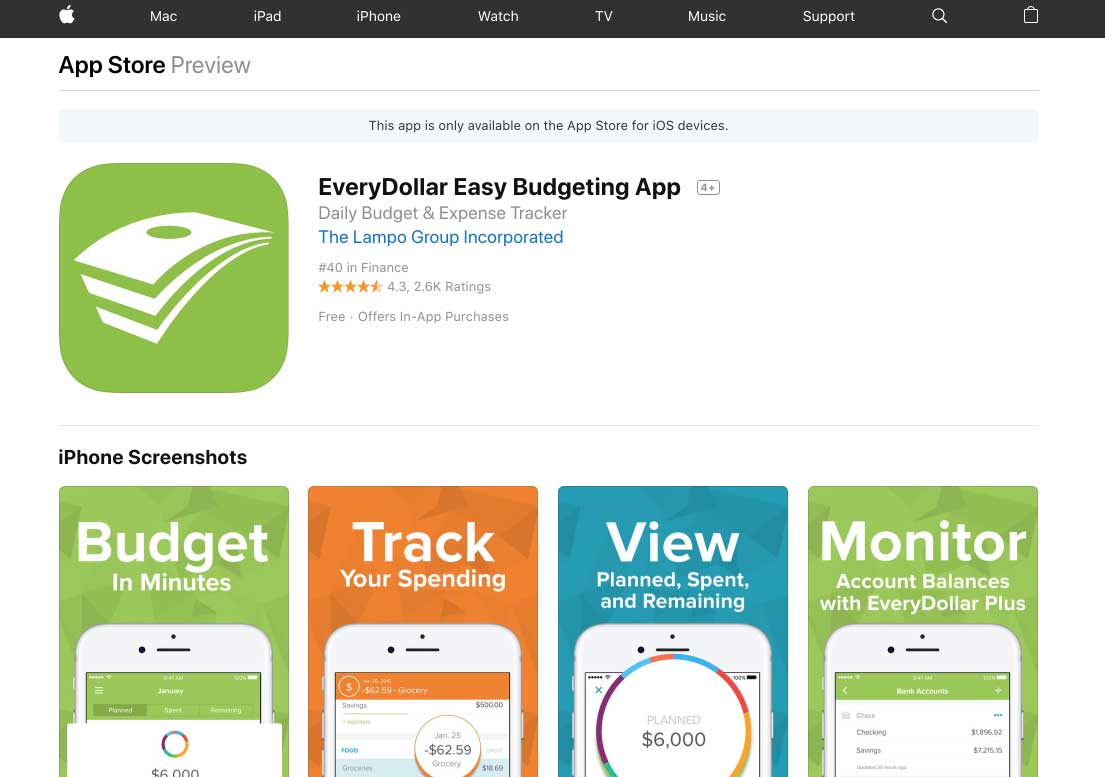 EveryDollar Install Apple AppStore for Mobile Devices