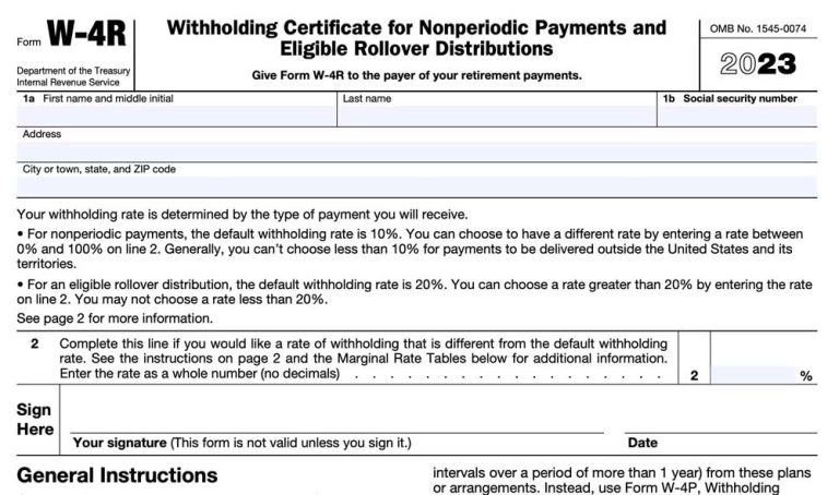 IRS Form W-4R: Income Tax Withholding for Retirement Distributions