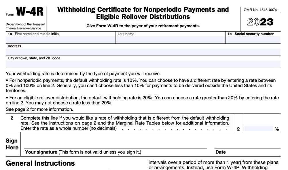IRS Form W-4R Retirement Distribution Income Tax Withholding